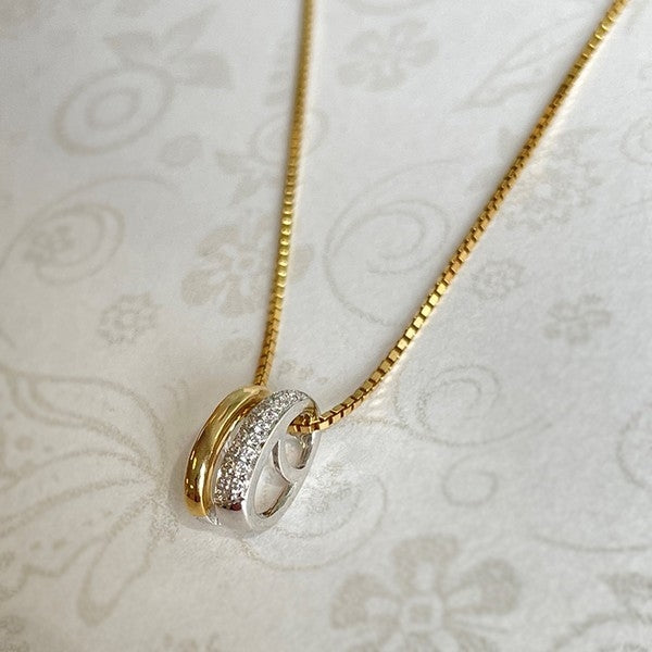 Hjertevedhæng i 14 kt guld med diamanter og forgyldt sølvkæde 42 cm